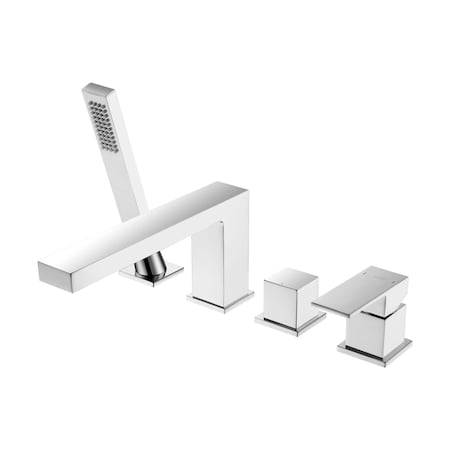 Kibi Cube Deck Mounted Bathtub Faucet with Hand Shower, Chrome KTF3102CH
